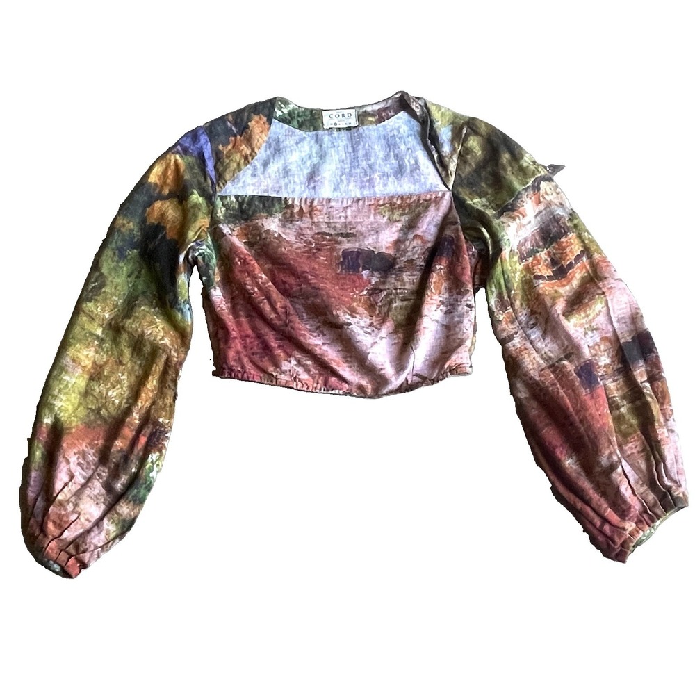 Cord Studio India Women's Cropped Blouse Small Balloon Sleeves Boho Artsy